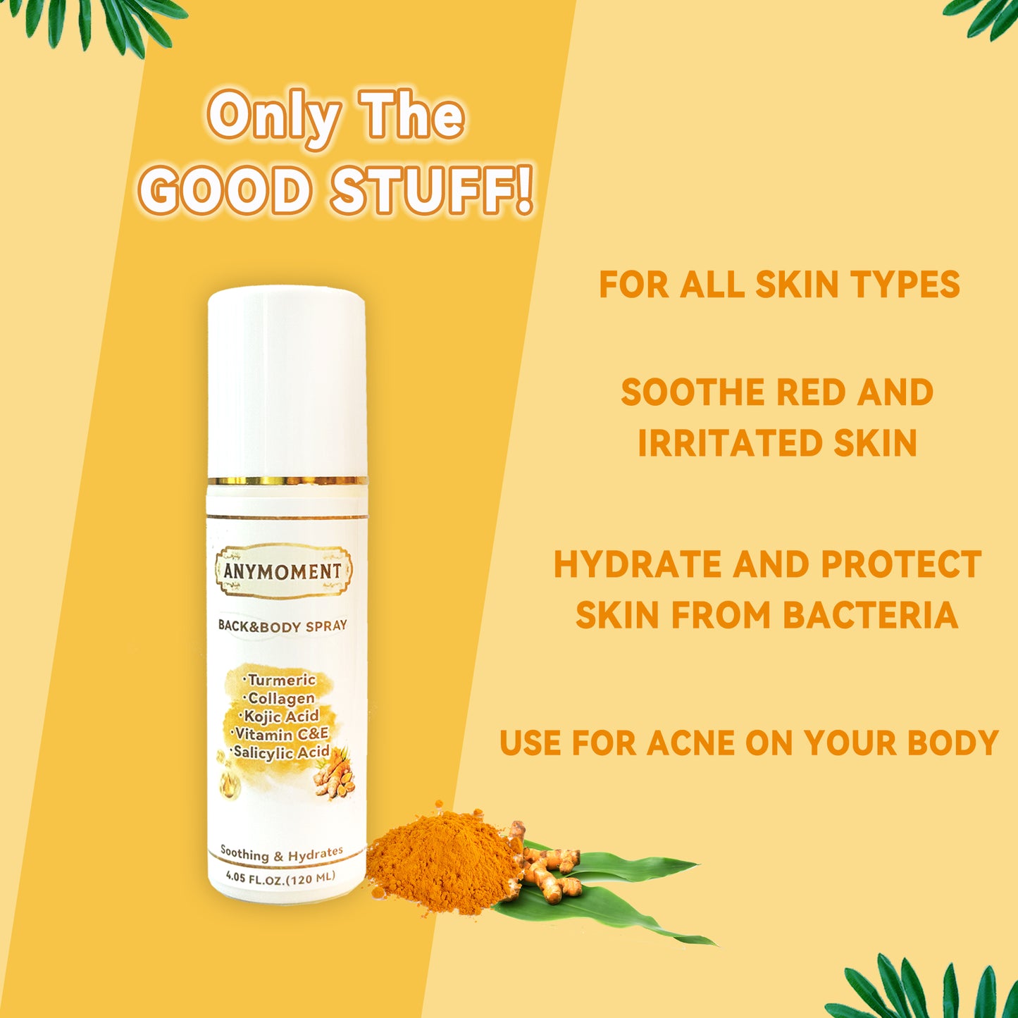 ANYMOMENT Turmeric Back & Body Spray for Dark Spot Removal - Enriched with turmeric, this gentle and non-irritating spray is perfect for caring for skin blemishes!