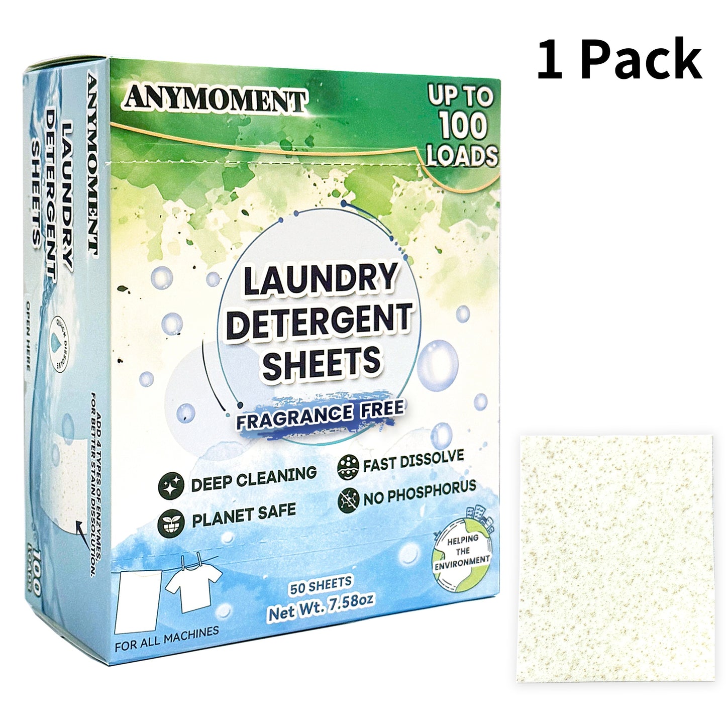 Anymonent Laundry Detergent Sheets 100 Loads – Dissolvable Laundry Sheet for Washing Machines, Compact Alternative to Liquid & Powder Detergent, Travel-Friendly Soap | Fragrance Free