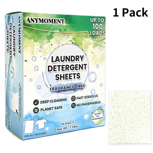 Anymonent Laundry Detergent Sheets 100 Loads – Dissolvable Laundry Sheet for Washing Machines, Compact Alternative to Liquid & Powder Detergent, Travel-Friendly Soap | Fragrance Free