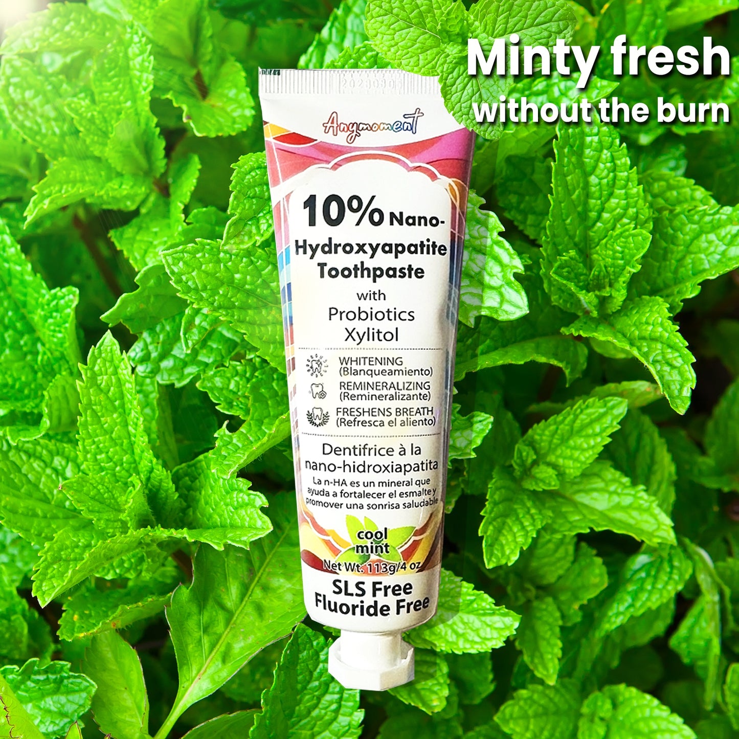 Anymoment 10% Nano Hydroxyapatite Toothpaste (Fluoride Free), Whitening*, Supports Enamel Care*, Appropriate for Sensitive Teeth*, SLS Free, Xylitol nHA Toothpaste for Adults, Mint 4oz