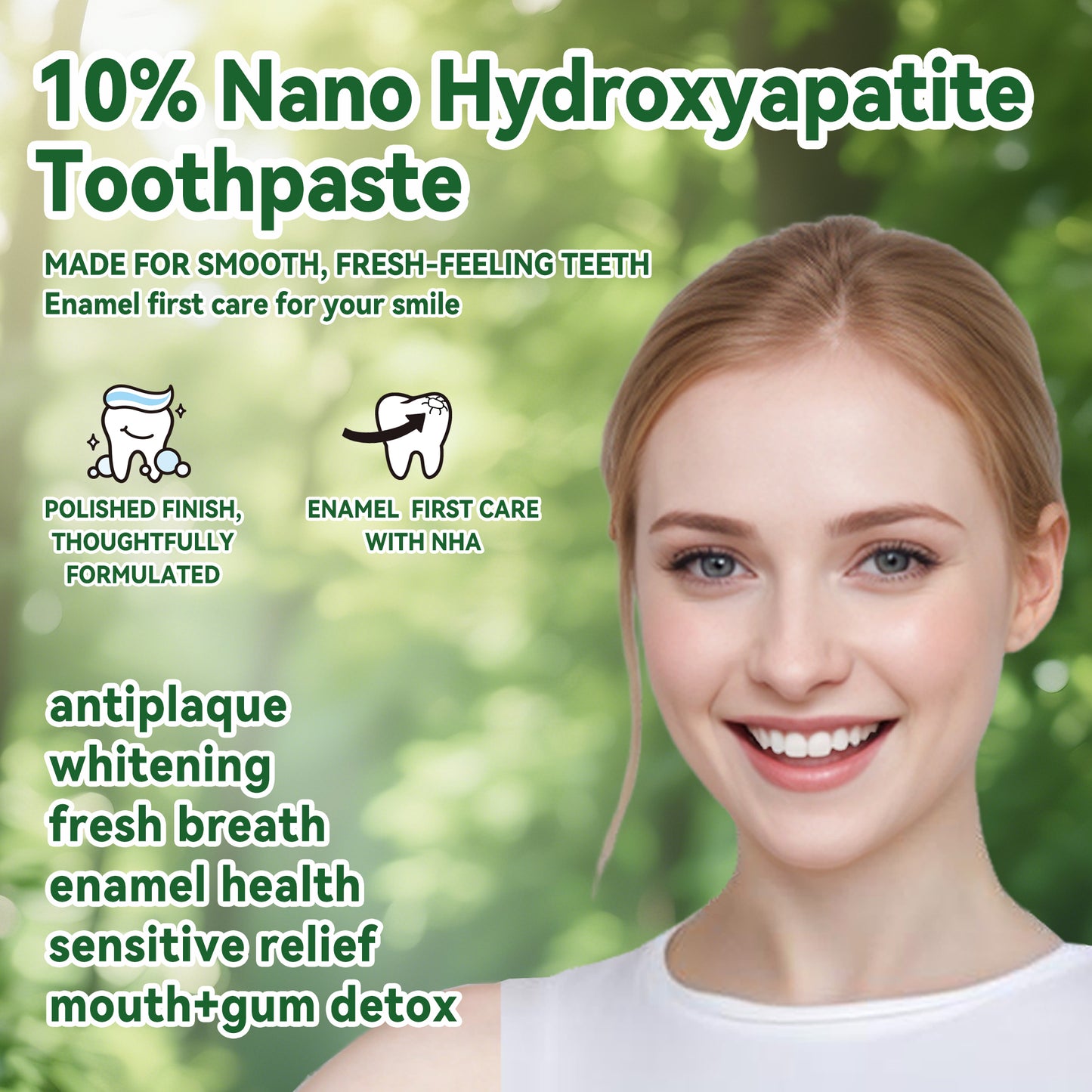 Anymoment 10% Nano Hydroxyapatite Toothpaste (Fluoride Free), Whitening*, Supports Enamel Care*, Appropriate for Sensitive Teeth*, SLS Free, Xylitol nHA Toothpaste for Adults, Mint 4oz
