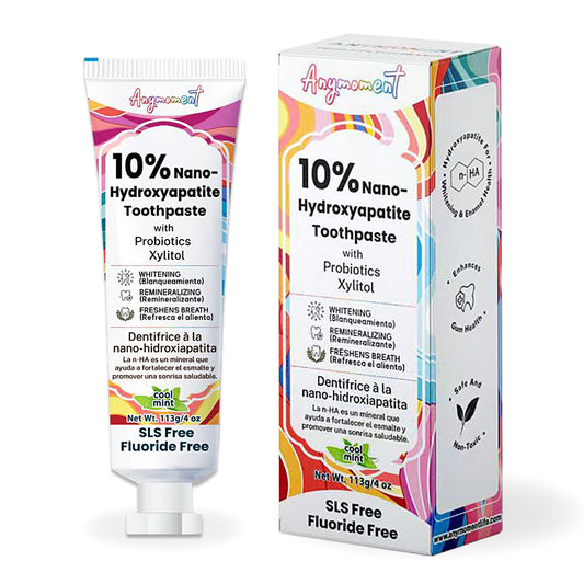Anymoment 10% Nano Hydroxyapatite Toothpaste (Fluoride Free), Whitening*, Supports Enamel Care*, Appropriate for Sensitive Teeth*, SLS Free, Xylitol nHA Toothpaste for Adults, Mint 4oz